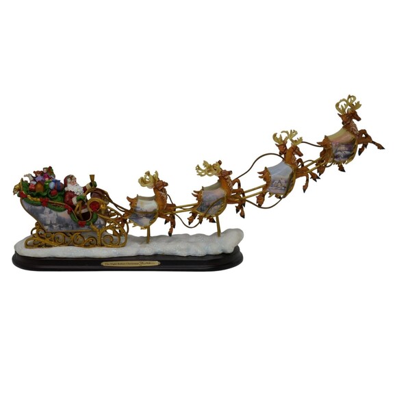 Bradford 2004 Thomas Kinkade Night Before Christmas Illuminated Santa Sleigh - Picture 1 of 16